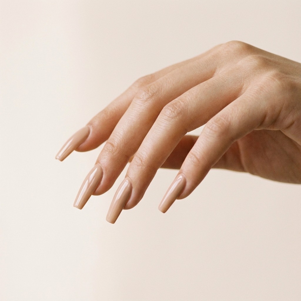 Coffin (Ballerina) nail shape from different angle
